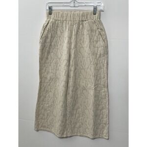 See and Be Seen Beige Pattern Textured Wide Leg Pants Women's Small Crop Pull On